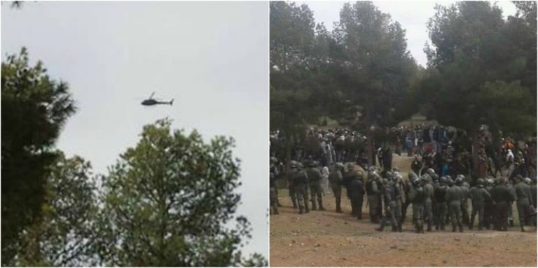 بالفيديو والصور..طائرات هليكوبتر تحلق في سماء جرادة بعد اندلاع المواجهات مع الأمن