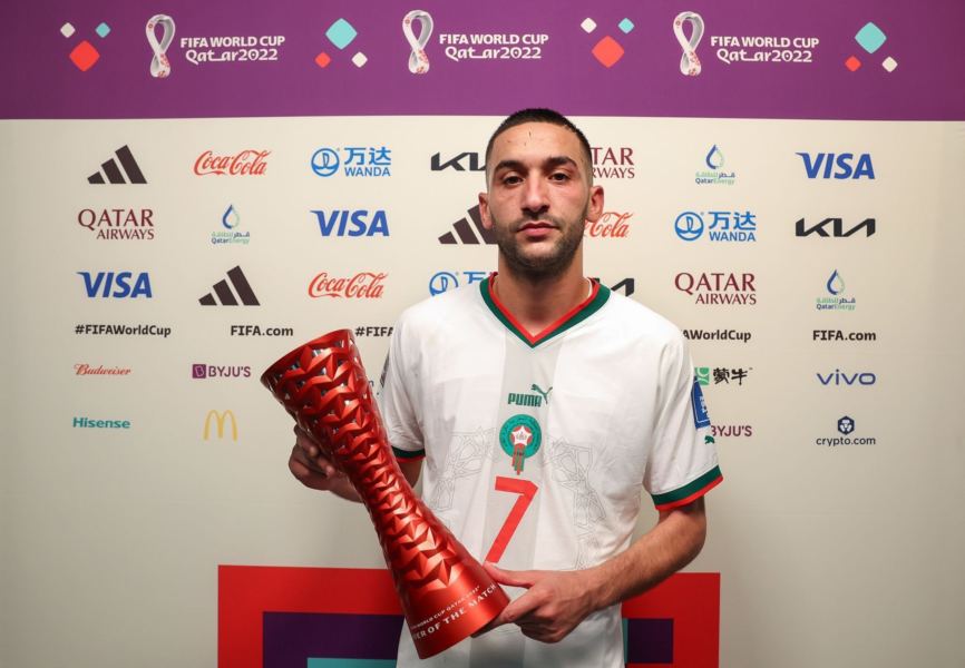 اختيار زياش كأفضل لاعب في مباراة المغرب بلجيكا