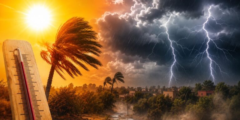 حرارة مرتفعة وأمطار رعدية ورياح قوية بهذه المناطق